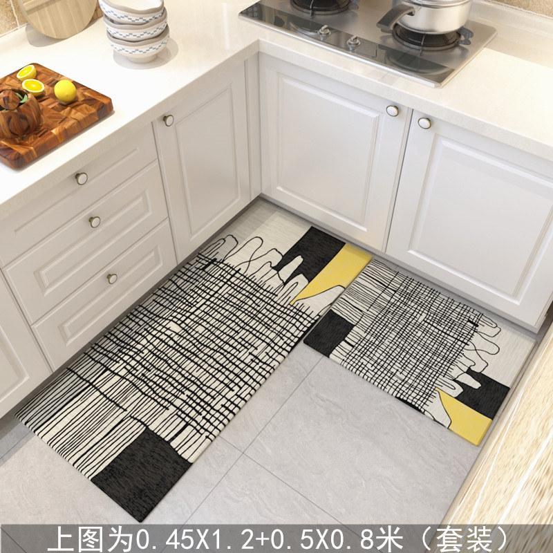 厨房地垫防油吸水防滑长条家用垫子入脚垫垫进地毯卧室床边_1_573 0.5&times;1.6米+0.6&times;0.9米（ 杏色北欧-6