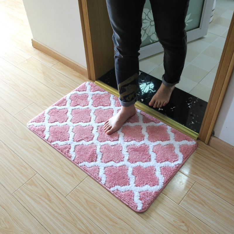 加厚地垫浴室防滑柔软吸水垫子卧室玄关进户脚垫地毯_4 45*70cm 粉红色－鱼网纹（粉）