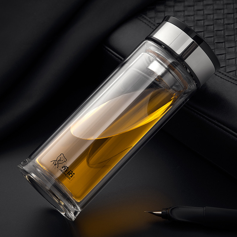 希诺 XN-6902 双层玻璃杯 360ml 便携过滤杯子男女士商务办公室泡茶水杯 (单位:个)