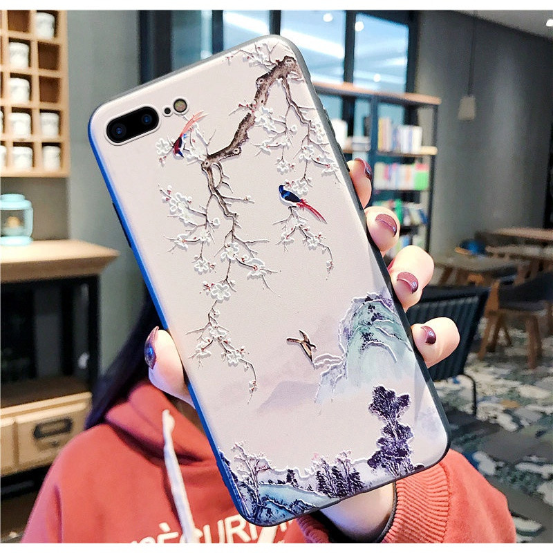 苹果iphone7plus手机壳8plus保护套8x浮磨砂防摔xs古典文艺范xsmax中_209 苹果7plus/8plus【山间小鸟】