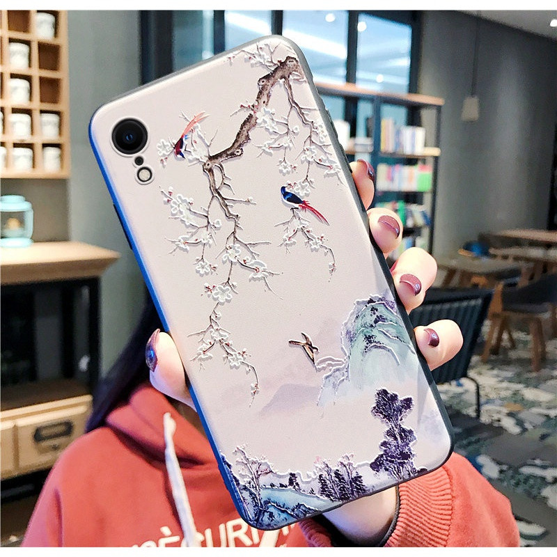苹果iphone7plus手机壳8plus保护套8x浮磨砂防摔xs古典文艺范xsmax中_209 苹果XR【山间小鸟】