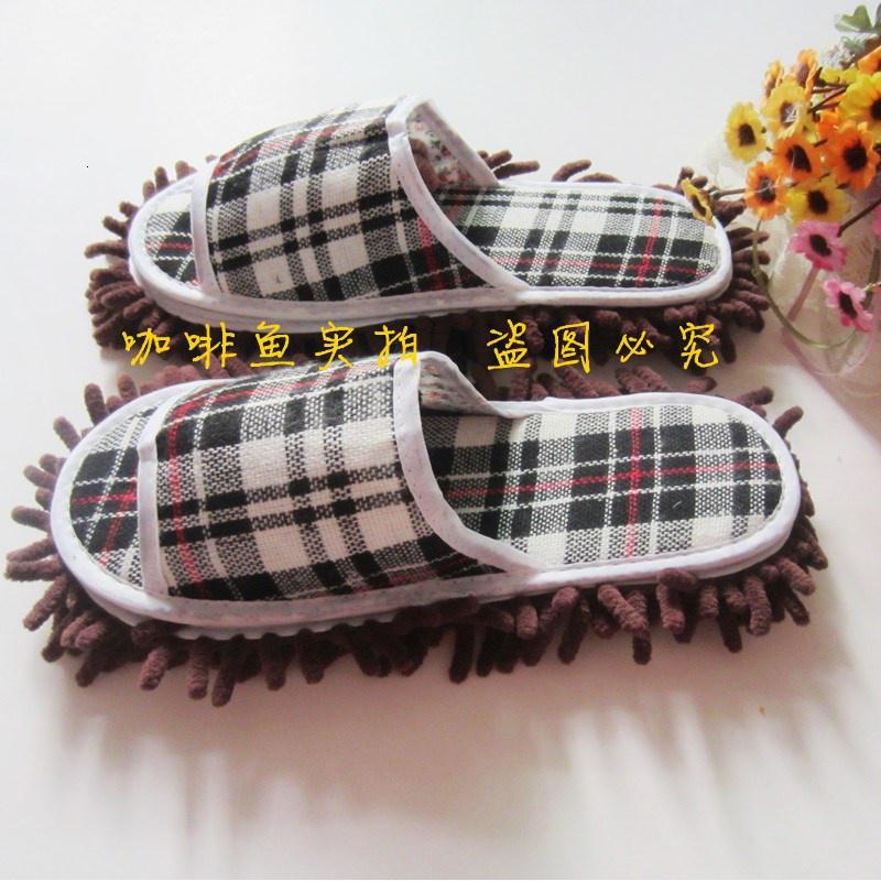 家用清器 擦地板懒人鞋套 拖地拖鞋套脚套可拆洗拖把布w_329 姜黄色38