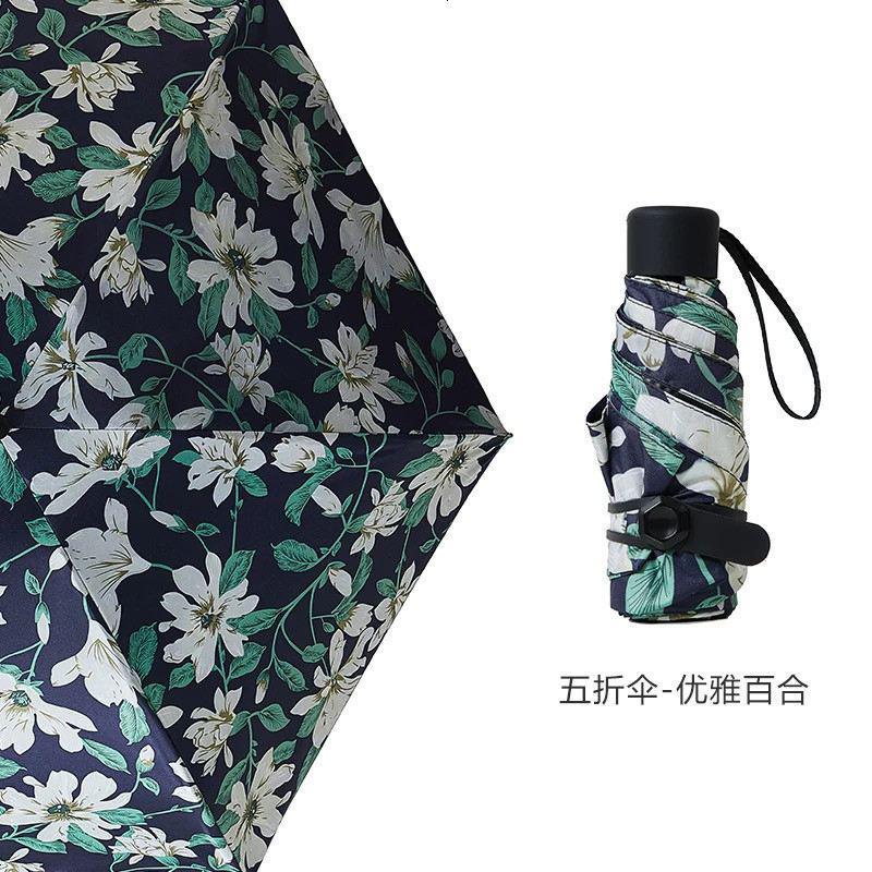 迷你口袋伞超轻小巧便携五折伞防晒防紫外线遮阳太阳伞晴雨两用女新品_231 五折伞-百合花