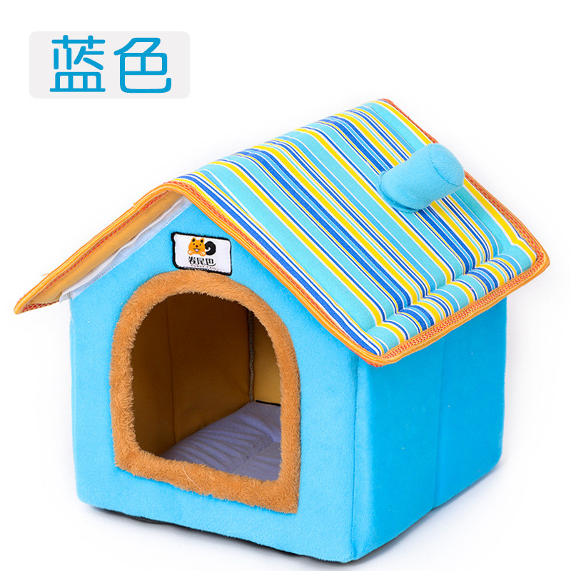 宠物室内别墅狗屋狗舍猫房子冬季保暖狗狗的窝可拆洗冬屋法斗_1 S码-【五斤以内宠物】 天蓝色