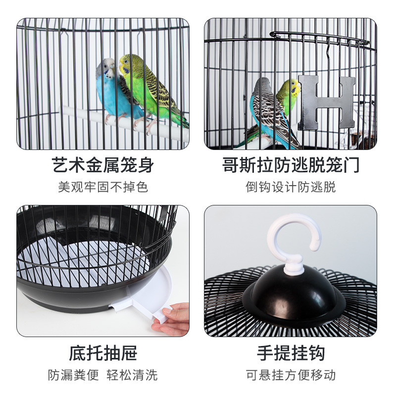 鹦鹉鸟笼虎皮玄凤八哥文鸟豪华别墅繁殖圆笼大号金属不锈钢鸟笼子_1 欧洲艺术圆笼大号白色+草窝+喂水器