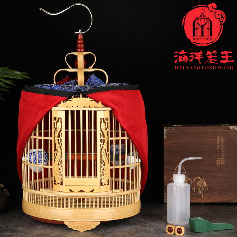 贵州画眉鸟笼竹制精品全套配件海洋鸟笼厂刻八哥鸟笼子大号手工_2 原竹款33cm简易版（空笼+笼钩）