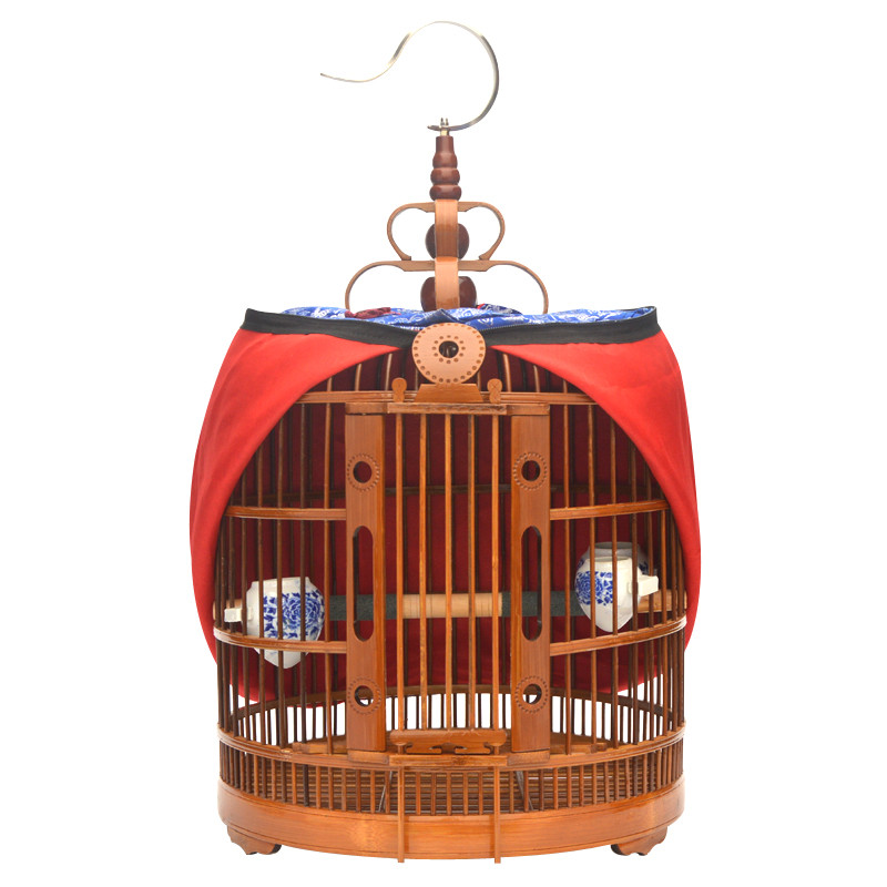 画眉鸟笼竹制精品贵州凯里鹩哥鸟笼全套配件手工老竹八哥鸟笼大号_1 福禄寿笼36cm标准版（全套）