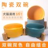 猫碗双碗陶瓷狗碗猫咪食盆饭盆狗狗喝水猫粮碗宠物用品实木防打翻_2 碗直径15.5cm碗深6.8cm 瓷白色单碗+竹木底座2件拍组合46.6元