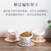 保护颈椎斜口高脚猫碗陶瓷猫粮碗猫咪食盆饭盆宠物用品单碗 通用款 蓝粉白(含垫）