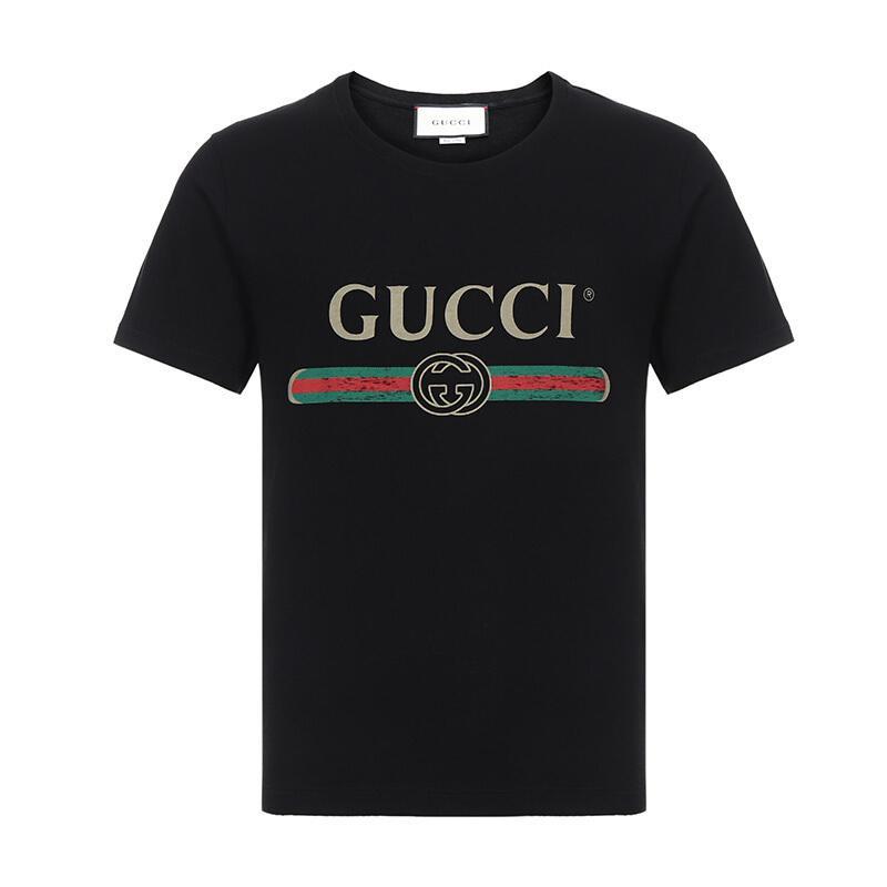 GUCCI 古驰 男款棉质复古圆领短袖T恤 440103 X3F05 1508-黑色标识印花图案 L
