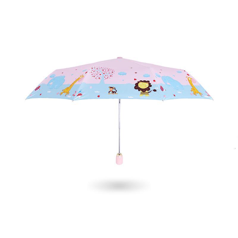 黑胶防晒遮太阳儿童三折叠晴雨小孩学生儿童全自动收缩两用伞新品_676 自动款粉红小松鼠黑胶伞