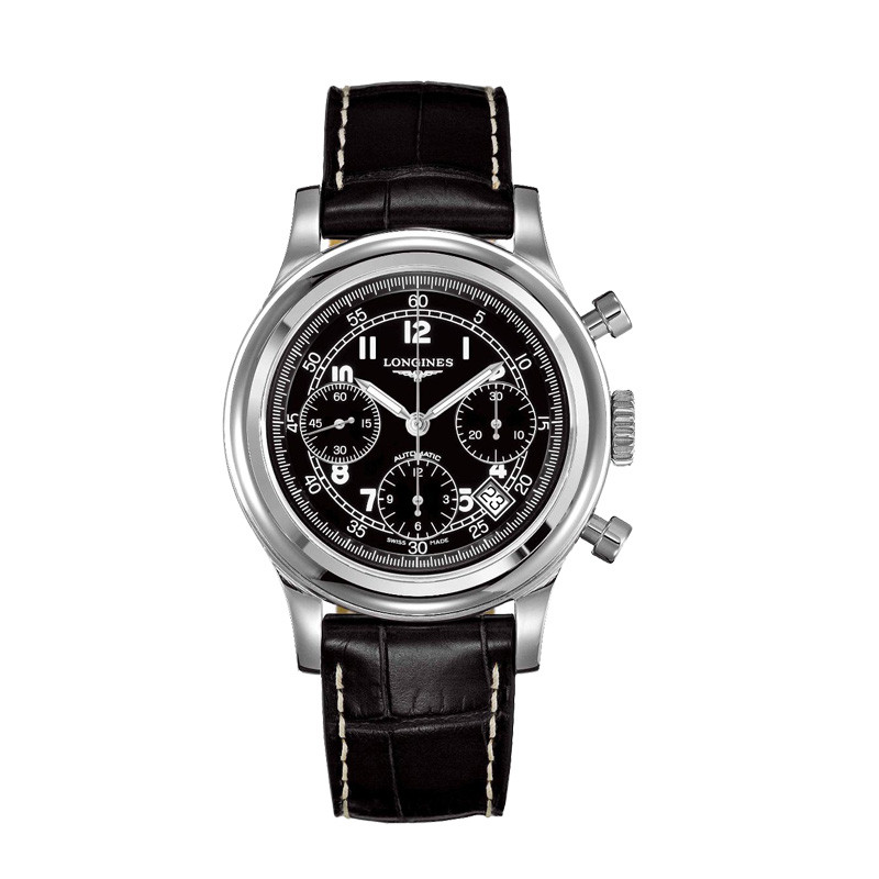浪琴(Longines) 瑞士自动机械男表经典复刻L2.745.4.53.4 三眼多功能腕表41mm 黑色