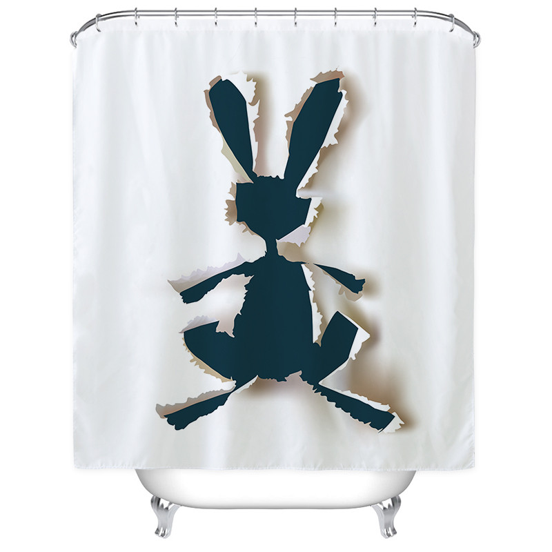 北欧个性大象浴帘防水卫生间洗澡间隔断布洗澡淋浴房挂帘套装弧形_2 默认尺寸 素描兔子浴帘180宽*高180cm