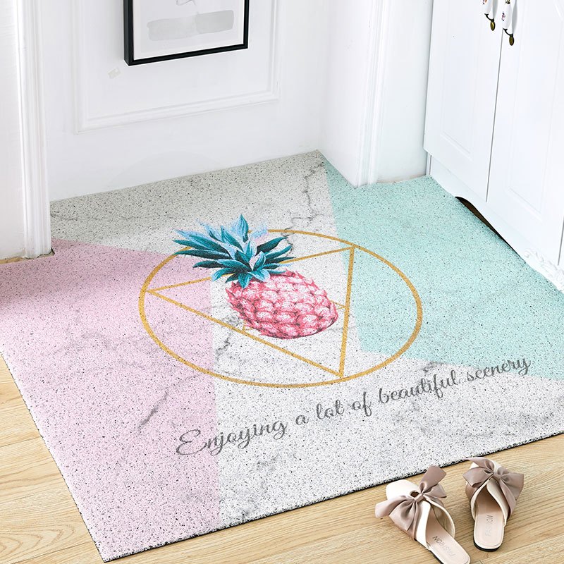 北欧丝圈地垫入户进可裁剪家用地毯玄关客厅塑料pvc免洗垫 50*120cm 几何菠萝可裁丝圈地垫