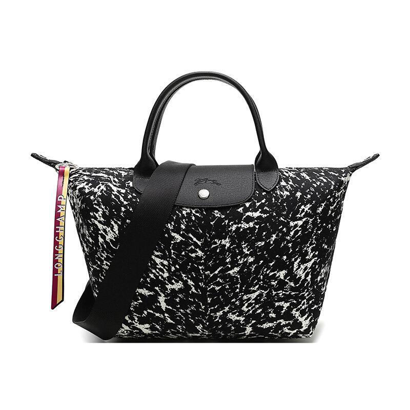 Longchamp 珑骧 女士织物小号短柄手提包单肩包 1512 420 067-黑色白色印花图案