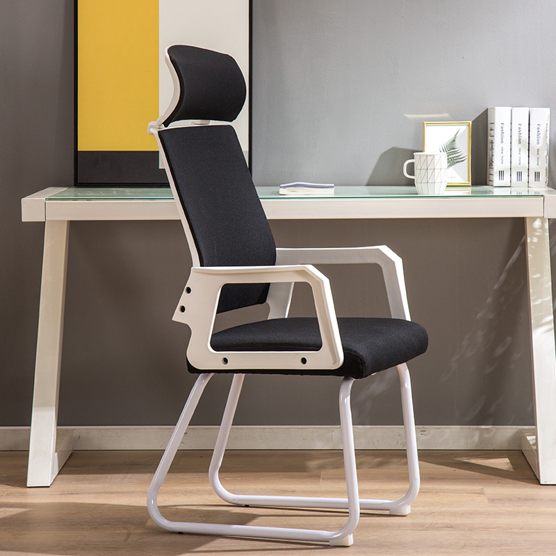 特价办公椅职员会议椅学生宿舍网椅麻将弓形椅子电脑椅家用靠背椅_6 白框黑色布艺钢制脚固定扶手