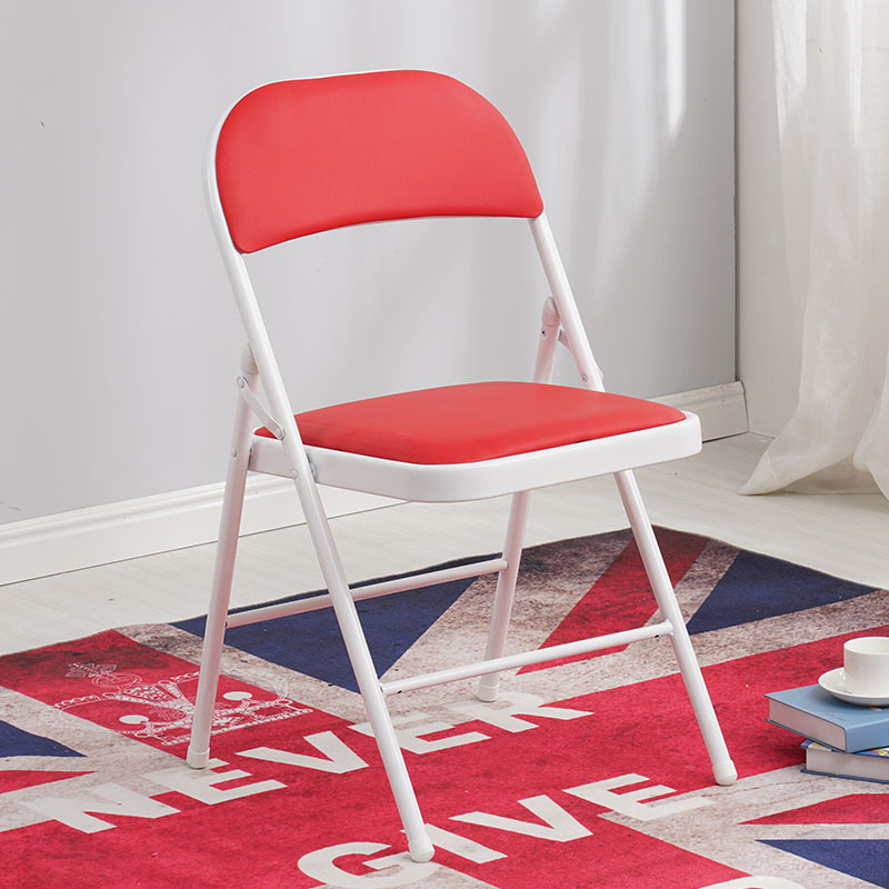 简易凳子靠背椅家用折叠椅子便携办公椅会议椅电脑椅座椅宿舍椅子_70 加强钢板底座双层海绵白腿红色