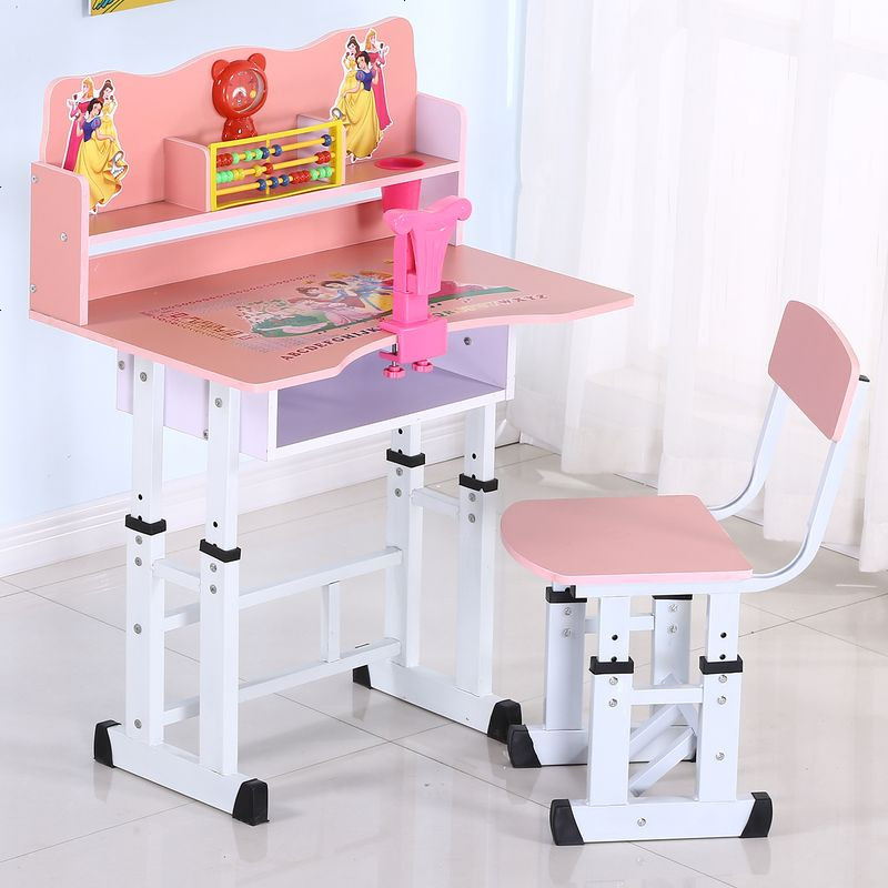 书桌子儿童学习写字作业桌台小学生书架柜组合椅子套装男女孩家用_8 紫色_F82粉白雪+矫正