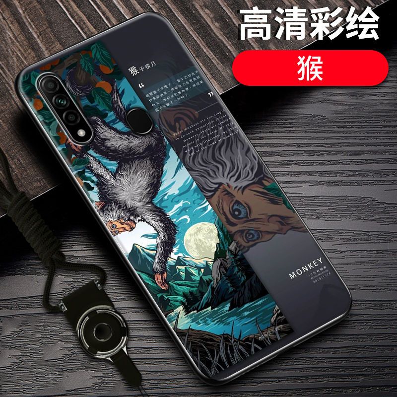oppoa8手机壳防摔OPPOA8十二生肖国潮定制硅胶全包边PDBM00保护套_218 猴-12生肖-黑边国潮彩绘OPPOA11/A11x