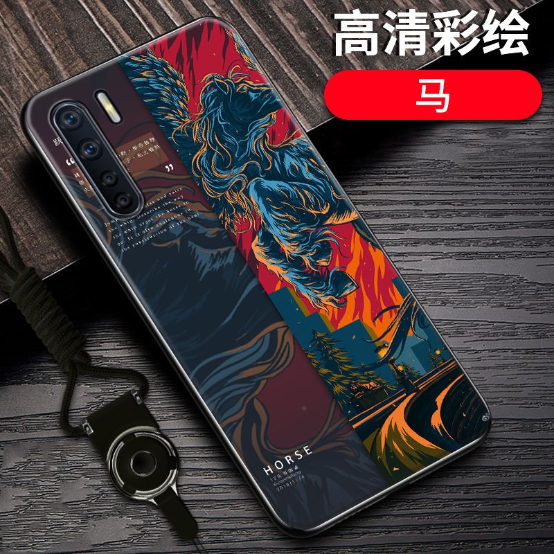 oppoa91手机壳防摔A91十二生肖国潮定制软硅胶全包边PCGM00保护套_500 马-12生肖-黑边国潮彩绘OPPOA5