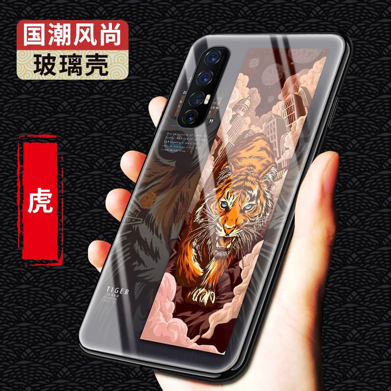 opporeno3手机壳玻璃壳防摔十二生肖国潮硅胶新款reno3pro保护套【12月31日_279 虎-12生肖-国潮玻璃壳oppoRenoz
