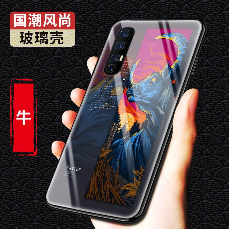 opporeno3手机壳玻璃壳防摔十二生肖国潮硅胶新款reno3pro保护套【12月31日_279 牛-12生肖-国潮玻璃壳oppoRenoz