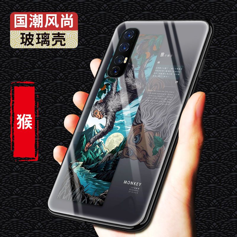 opporeno3手机壳玻璃壳防摔十二生肖国潮硅胶新款reno3pro保护套【12月31日_279 猴-12生肖-国潮玻璃壳oppoReno标准版