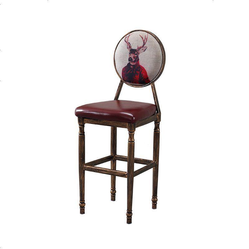 复古吧台椅现代简约铁艺美式吧凳旋转升降椅欧式酒吧椅子家用靠背_13 深棕色_吧台椅红衣鹿