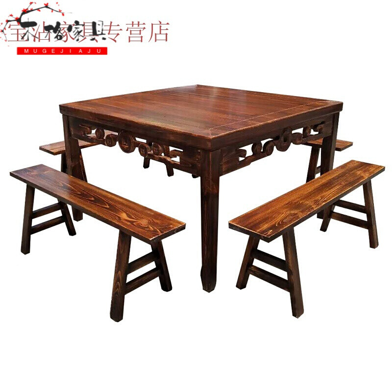 苏宁放心购正方形饭店餐厅桌子餐桌四方桌长方形一桌四椅明清仿古八仙桌简约新款_19 款式一