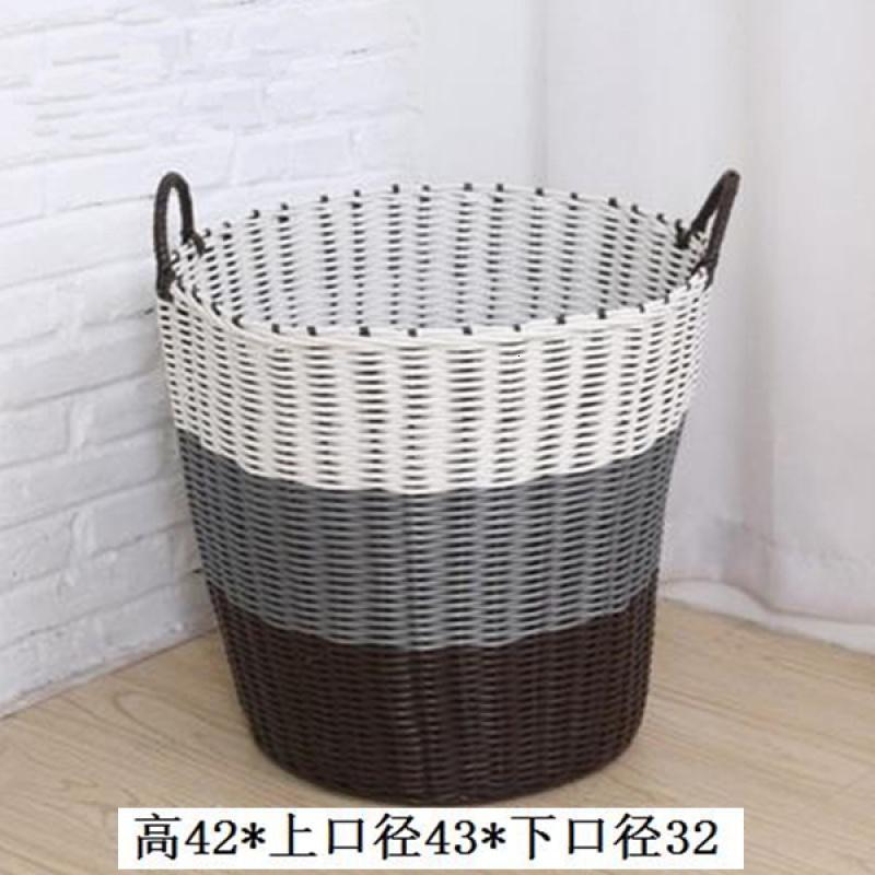 纯手工塑料藤编脏衣篮浴室洗衣篮衣篓脏衣服玩具收纳桶编织收纳筐新品_788 特大号-经典灰白
