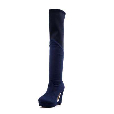 如熙2013新品韩版舒适绒面内增高金属装饰弹力靴130202 蓝色 35码