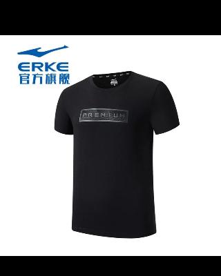 鸿星尔克（ERKE）2019夏季男士短袖宽松舒适圆领T恤针织衫时尚男T恤 正黑 XL晒单图