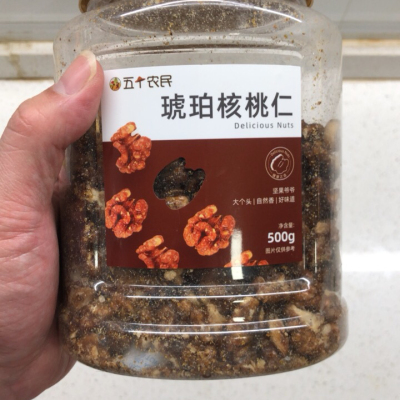 五个农民琥珀核桃仁蜂蜜味500g罐装无壳即食坚果 休闲零食晒单图