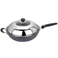 美厨MAXCOOK32cm精铸平底铁锅（套装，可视盖）