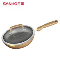 三禾深煎锅平底不粘锅无油烟24cm煎牛排煎蛋煎饼电磁炉锅具小煎锅JLF2401-3