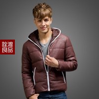 诠渡良品冬季新品男装连帽亮色拉链韩版棉衣外套 81688 酒红色 XXL