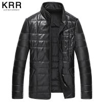 KRRK050海宁真皮皮衣男士皮草翻领绵羊皮羽绒服男装短款夹克外套 黑色 XXL