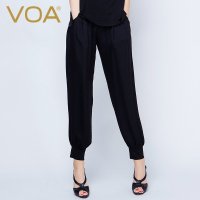 VOA 真丝口袋休闲长裤 黑色欧美桑蚕丝小脚裤丝绸百搭女 K5191 神秘黑(4 XL