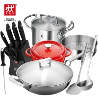 双立人(ZWILLING)Gourmet30cm中式炒锅17件套锅具汤锅蒸锅铸铁锅不锈钢厨具锅组套装组合