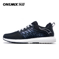 onemix玩觅 蝉翼透气跑步鞋男网面减震轻质情侣运动鞋 深蓝白 44码