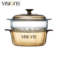 康宁(VISIONS)汤锅蒸格组合VS32+VSM24晶彩透明蒸锅玻璃3.25L汤锅+24CM蒸格2件锅具套装