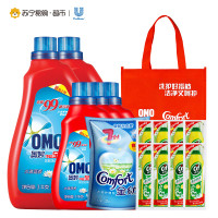 奥妙净蓝全效水清莲香洗衣液3KG*2+1KG*3+金纺衣物护理剂502ml+晶杰强力清洁乳29g*8+购物袋*1