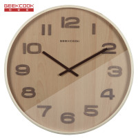 极客库GEEKCOOK原木色圆形钟表14英寸现代简约挂钟静音客厅办公挂表时钟GK100036 摇摆版-砂岩棕