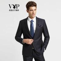 花花公子贵宾西服套装男士修身休闲西装新郎结婚礼服 商务职业正装 深蓝色wt11652766 44B