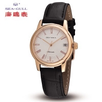 海鸥表(SEA-GULL)手表 机械表 休闲镀玫瑰金表镜ST2130机芯 自动机械女表 D519.405L 白盘镀金罗马数字黑带