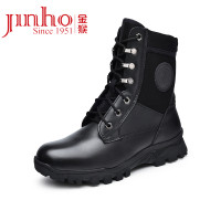 金猴（Jinho）帅气牛皮系带羊毛 迷彩男靴 冬季保暖防滑 户外战术靴 Q80013 黑色 40码