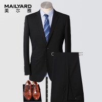 美尔雅(MAILYARD)西服套装 男式商务西装 男士工作套装 职业装 322 A7 黑色净面