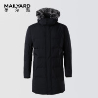 美尔雅(MAILYARD)男装羽绒服 中长款狐狸毛可拆卸帽男士羽绒服 095 54码 黑色