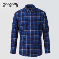 美尔雅（MAILYARD）长袖衬衫男 商务休闲男士夹层保暖衬衣厚 504 40码 蓝色大格纹