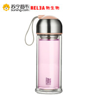 物生物(RELEA)双层玻璃杯201-300ml水杯女便携简约清新韩版可爱韩国泡茶杯随手过不保温滤花茶杯水晶杯子 浅咖色